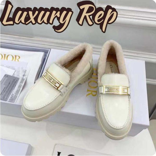 Replica Dior Women Shoes CD Dior Code Loafer White Brushed Calfskin White Shearling 5