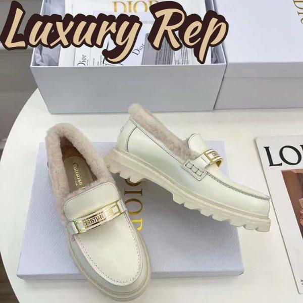 Replica Dior Women Shoes CD Dior Code Loafer White Brushed Calfskin White Shearling 6