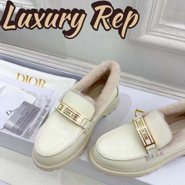 Replica Dior Women Shoes CD Dior Code Loafer White Brushed Calfskin White Shearling 7