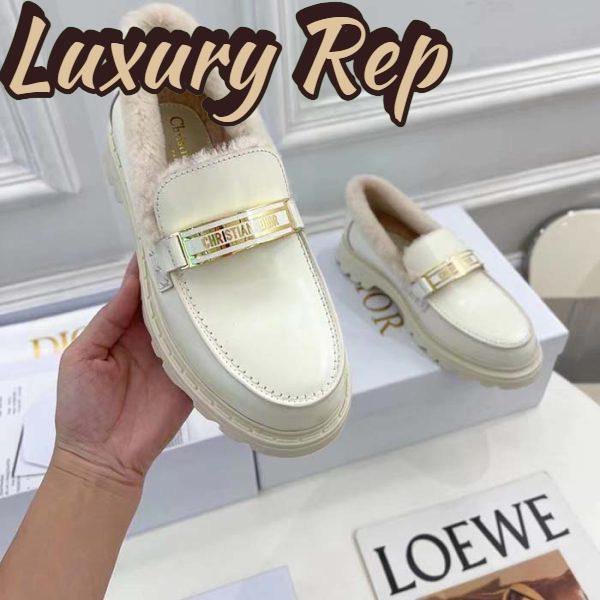 Replica Dior Women Shoes CD Dior Code Loafer White Brushed Calfskin White Shearling 9