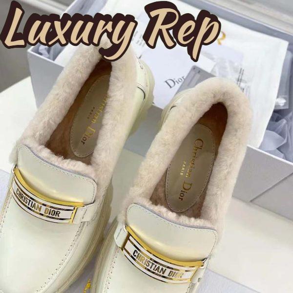 Replica Dior Women Shoes CD Dior Code Loafer White Brushed Calfskin White Shearling 10