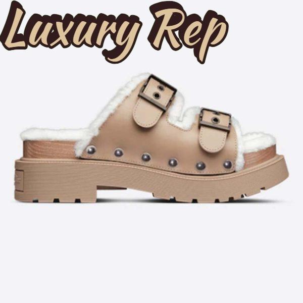 Replica Dior Women Shoes CD Diorquake Strap Sandal Hazelnut Calfskin White Shearling