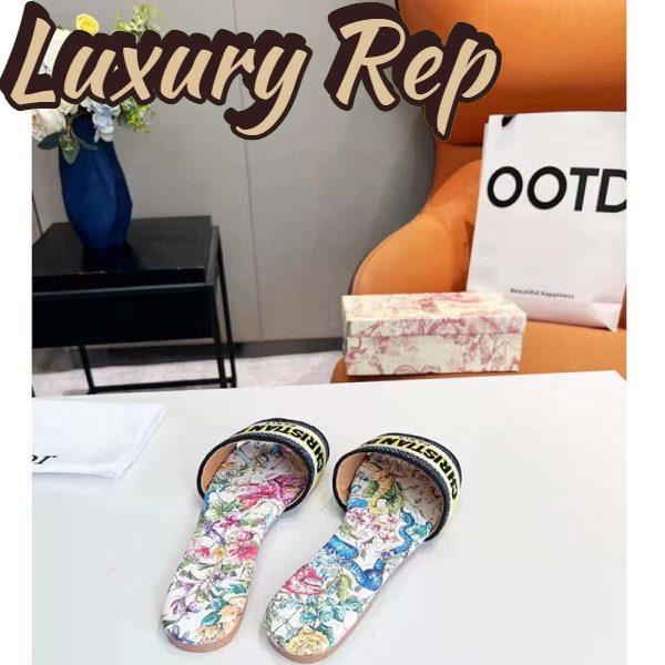 Replica Dior Women Shoes CD Dway Slide White Multicolor D-Constellation Embroidered Cotton 5
