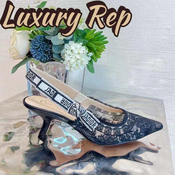 Replica Dior Women Shoes CD J’Adior Slingback Pump Black Multicolor Cotton Jardin Botanique Embroidery 3
