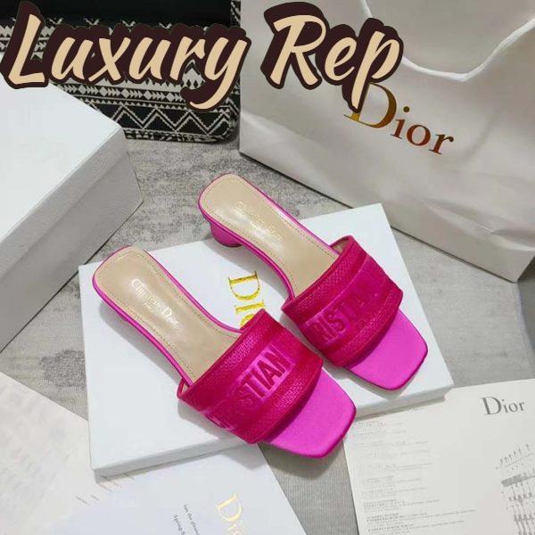 Replica Dior Women Shoes Dway Heeled Slide Rani Pink Embroidered Satin Cotton 3
