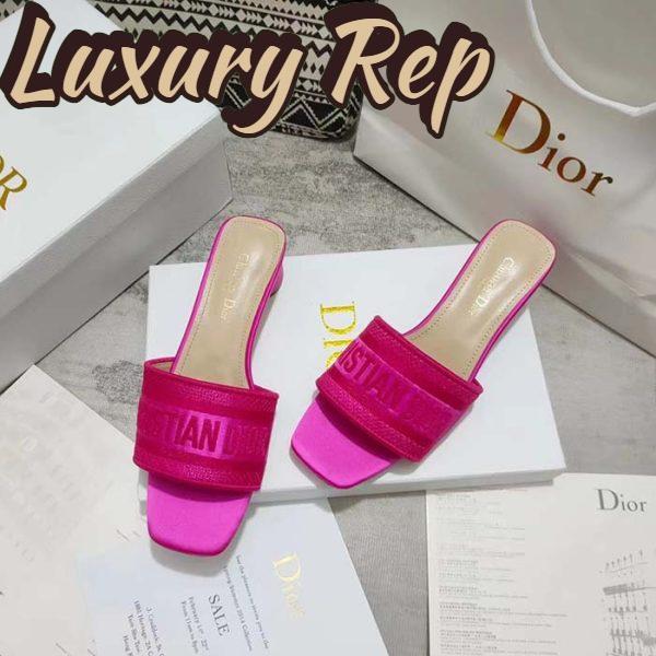 Replica Dior Women Shoes Dway Heeled Slide Rani Pink Embroidered Satin Cotton 4