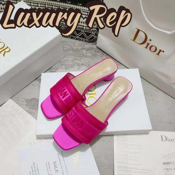 Replica Dior Women Shoes Dway Heeled Slide Rani Pink Embroidered Satin Cotton 6