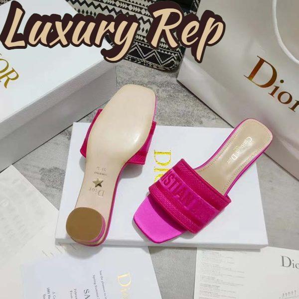 Replica Dior Women Shoes Dway Heeled Slide Rani Pink Embroidered Satin Cotton 8