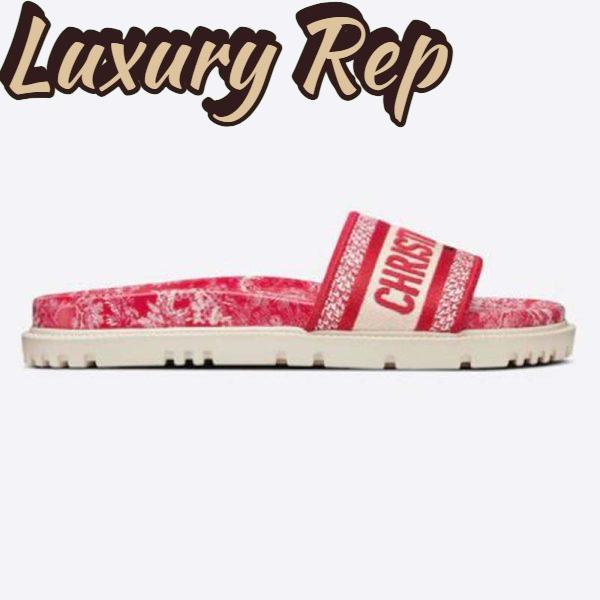 Replica Dior Women Shoes Dway Slide Raspberry Toile De Jouy Reverse Embroidered Cotton 2