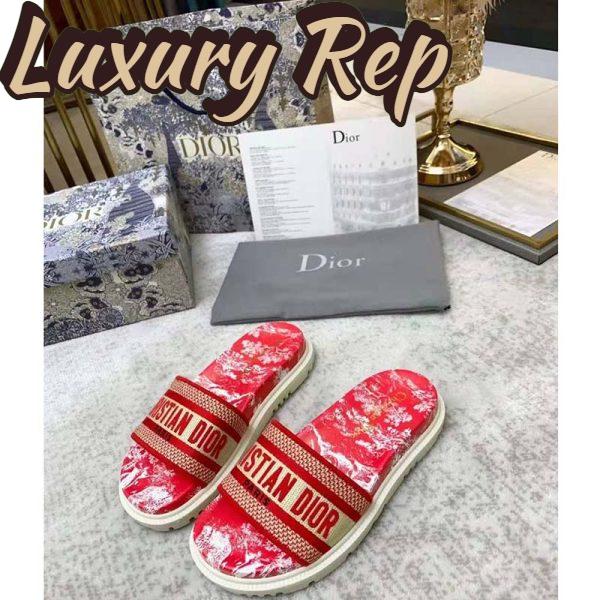 Replica Dior Women Shoes Dway Slide Raspberry Toile De Jouy Reverse Embroidered Cotton 3