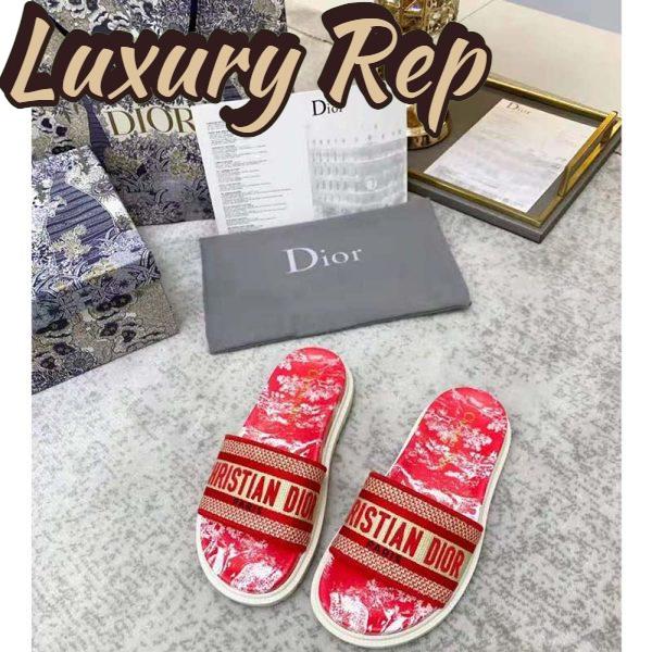 Replica Dior Women Shoes Dway Slide Raspberry Toile De Jouy Reverse Embroidered Cotton 4