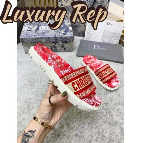 Replica Dior Women Shoes Dway Slide Raspberry Toile De Jouy Reverse Embroidered Cotton 5