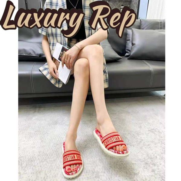 Replica Dior Women Shoes Dway Slide Raspberry Toile De Jouy Reverse Embroidered Cotton 10