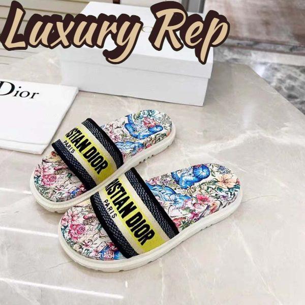 Replica Dior Women Shoes Dway Slide White Embroidered Cotton Multicolor D-Constellation Motif 3