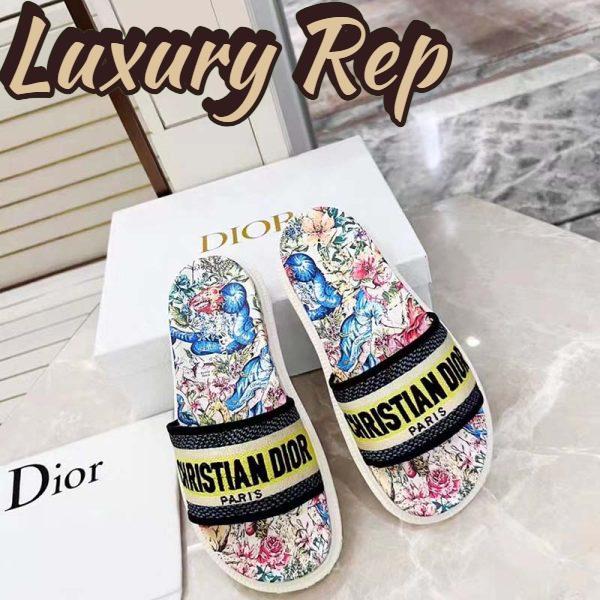 Replica Dior Women Shoes Dway Slide White Embroidered Cotton Multicolor D-Constellation Motif 4