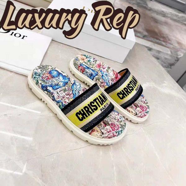 Replica Dior Women Shoes Dway Slide White Embroidered Cotton Multicolor D-Constellation Motif 5