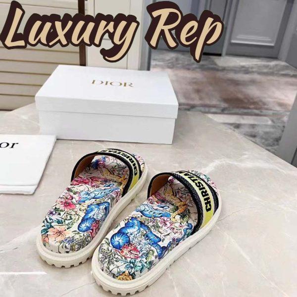 Replica Dior Women Shoes Dway Slide White Embroidered Cotton Multicolor D-Constellation Motif 6
