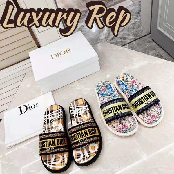 Replica Dior Women Shoes Dway Slide White Embroidered Cotton Multicolor D-Constellation Motif 7