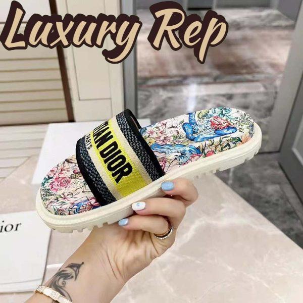 Replica Dior Women Shoes Dway Slide White Embroidered Cotton Multicolor D-Constellation Motif 9
