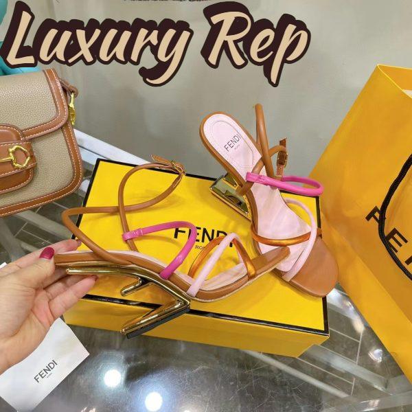 Replica Fendi Women FF First Pink Nappa Leather High-Heeled Sandals 9.5 cm Heel 10