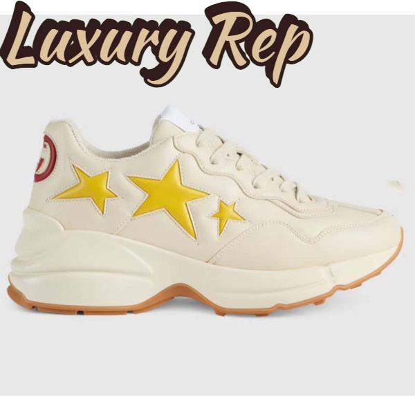 Replica Gucci Unisex GG Rhyton Sneaker White Demetra Inlaid Interlocking G Stars Rubber Low Heel