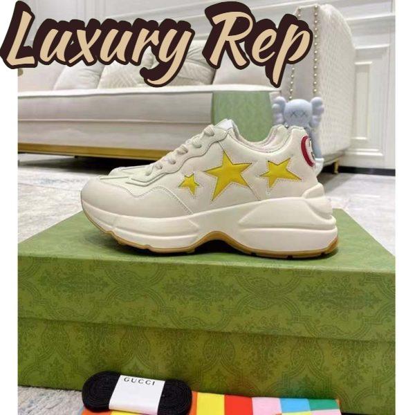 Replica Gucci Unisex GG Rhyton Sneaker White Demetra Inlaid Interlocking G Stars Rubber Low Heel 3