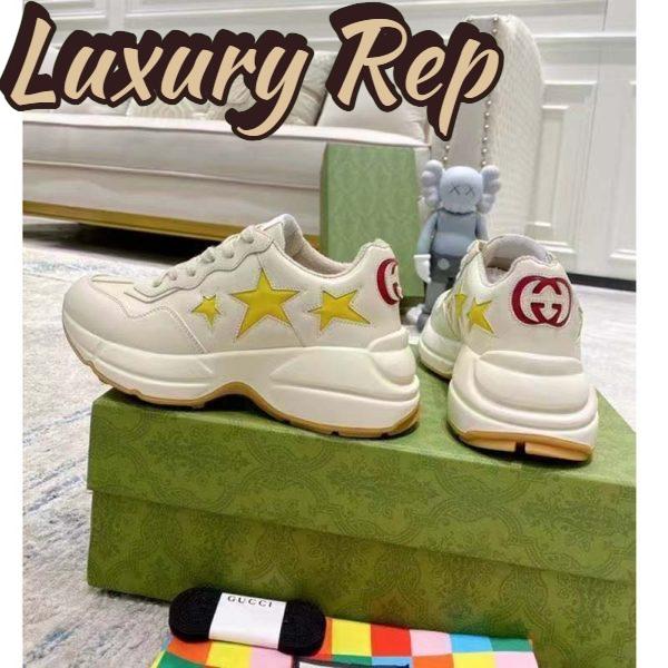 Replica Gucci Unisex GG Rhyton Sneaker White Demetra Inlaid Interlocking G Stars Rubber Low Heel 5