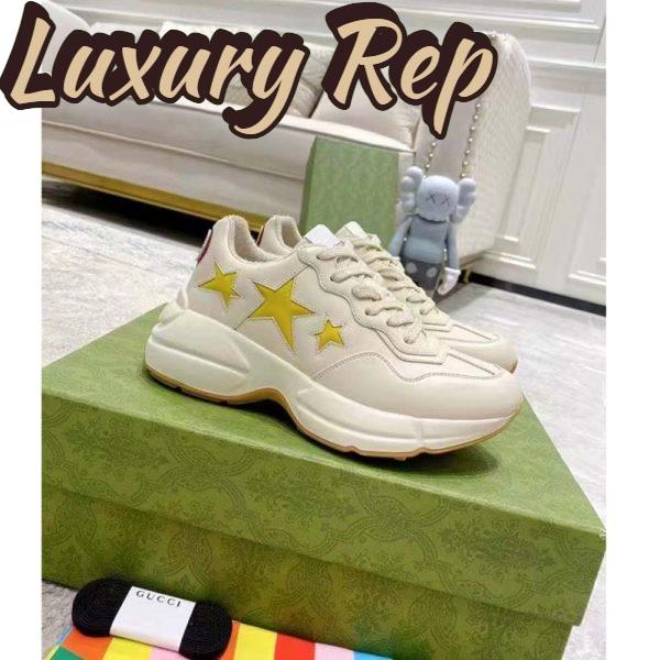 Replica Gucci Unisex GG Rhyton Sneaker White Demetra Inlaid Interlocking G Stars Rubber Low Heel 6