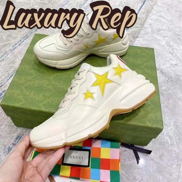 Replica Gucci Unisex GG Rhyton Sneaker White Demetra Inlaid Interlocking G Stars Rubber Low Heel 8