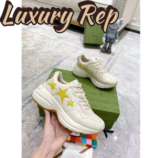 Replica Gucci Unisex GG Rhyton Sneaker White Demetra Inlaid Interlocking G Stars Rubber Low Heel 9