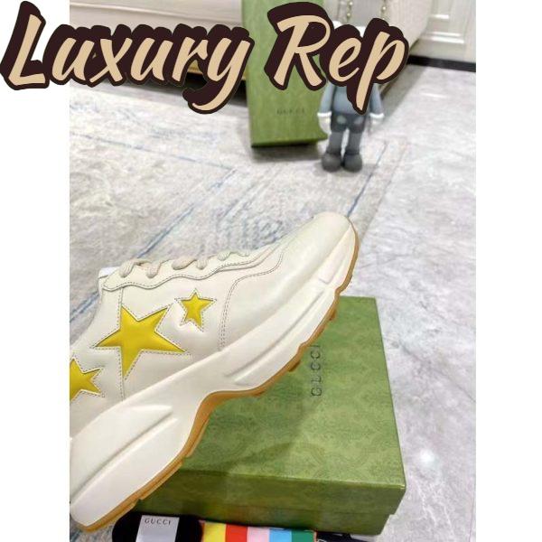 Replica Gucci Unisex GG Rhyton Sneaker White Demetra Inlaid Interlocking G Stars Rubber Low Heel 11