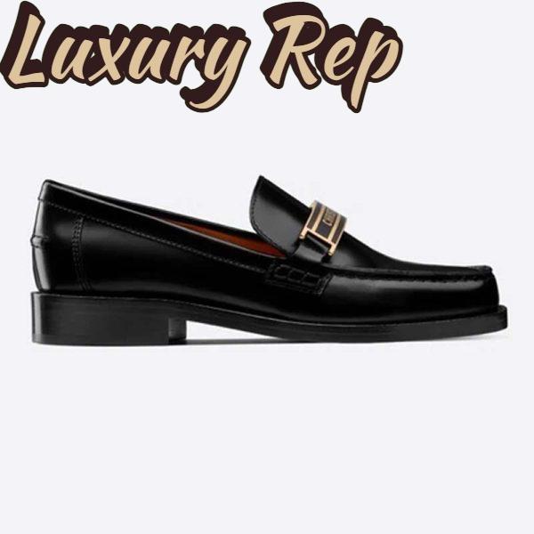 Replica Dior Women Dior Code Loafer Black Glazed Calfskin ‘Christian Dior’ Signature