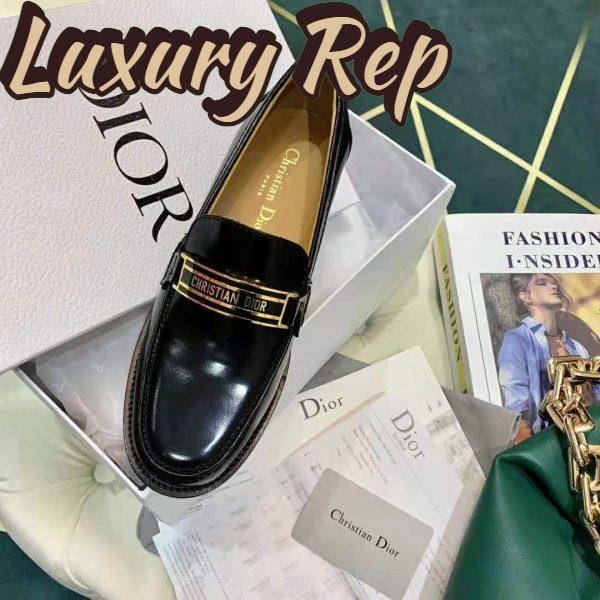 Replica Dior Women Dior Code Loafer Black Glazed Calfskin ‘Christian Dior’ Signature 5