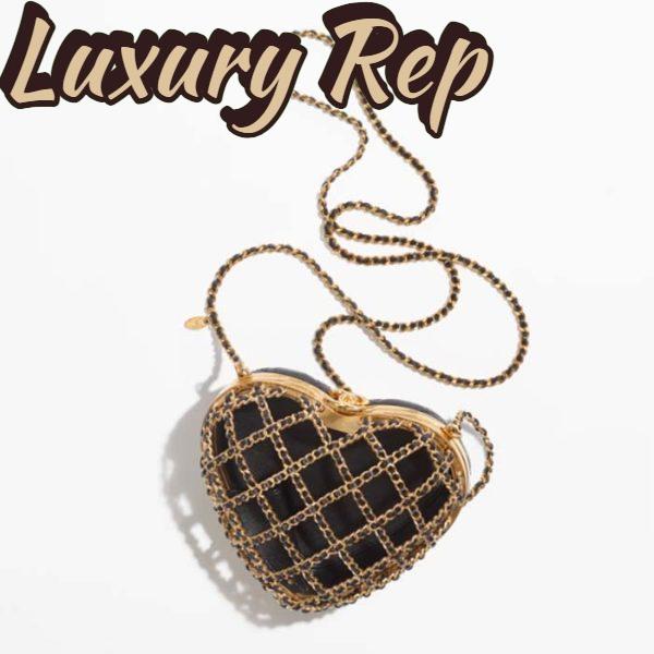 Replica Chanel Women CC Heart Minaudiere Lambskin Gold-Tone Metal Black 2