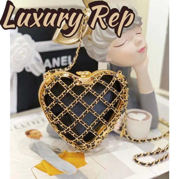 Replica Chanel Women CC Heart Minaudiere Lambskin Gold-Tone Metal Black 3
