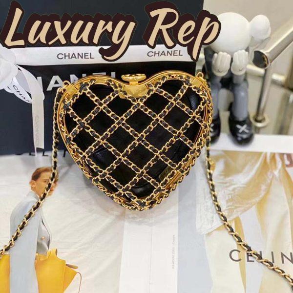 Replica Chanel Women CC Heart Minaudiere Lambskin Gold-Tone Metal Black 4