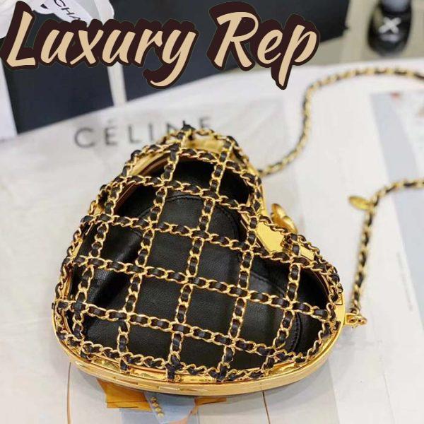 Replica Chanel Women CC Heart Minaudiere Lambskin Gold-Tone Metal Black 5
