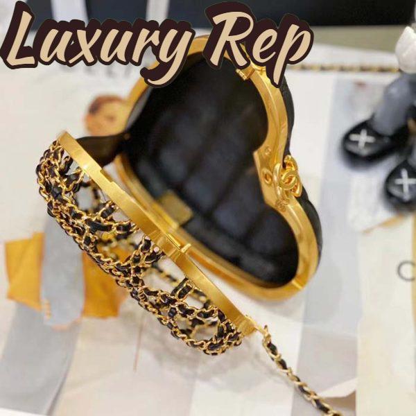 Replica Chanel Women CC Heart Minaudiere Lambskin Gold-Tone Metal Black 10