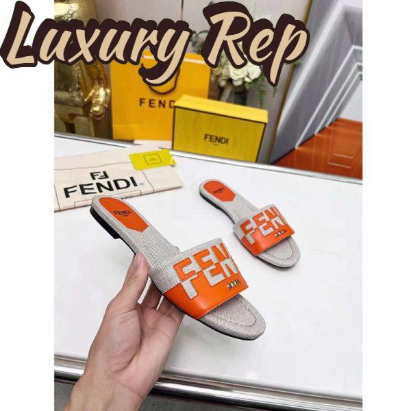 Replica Fendi Women FF Signature Canvas Brown Leather Slides 1 Cm Heel 7
