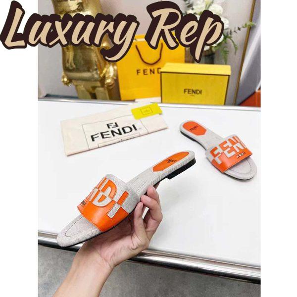 Replica Fendi Women FF Signature Canvas Brown Leather Slides 1 Cm Heel 8