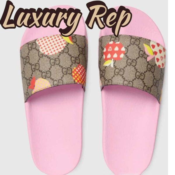Replica Gucci GG Unisex Gucci Les Pommes Slide Sandal Beige and Ebony GG Supreme Canvas 4