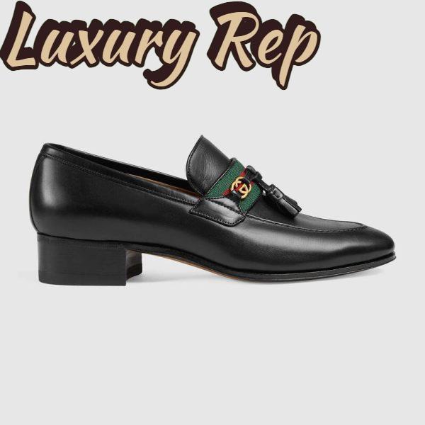 Replica Gucci GG Unisex Loafer with Web and Interlocking G Black Leather 2