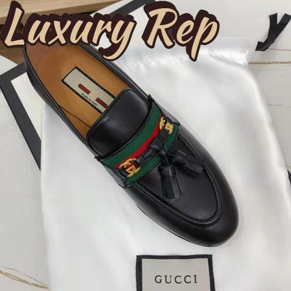 Replica Gucci GG Unisex Loafer with Web and Interlocking G Black Leather 3