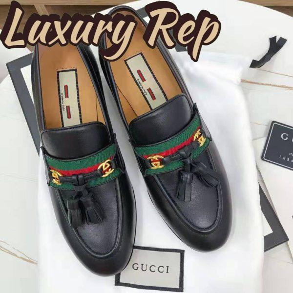 Replica Gucci GG Unisex Loafer with Web and Interlocking G Black Leather 4
