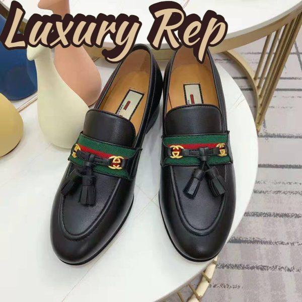Replica Gucci GG Unisex Loafer with Web and Interlocking G Black Leather 5