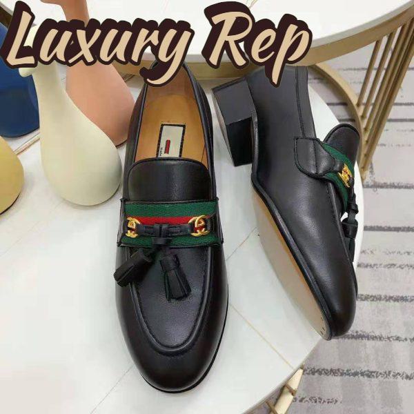Replica Gucci GG Unisex Loafer with Web and Interlocking G Black Leather 6