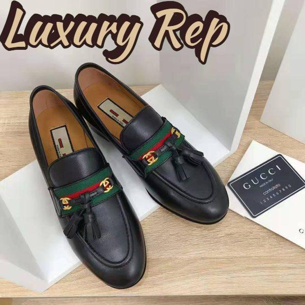 Replica Gucci GG Unisex Loafer with Web and Interlocking G Black Leather 7