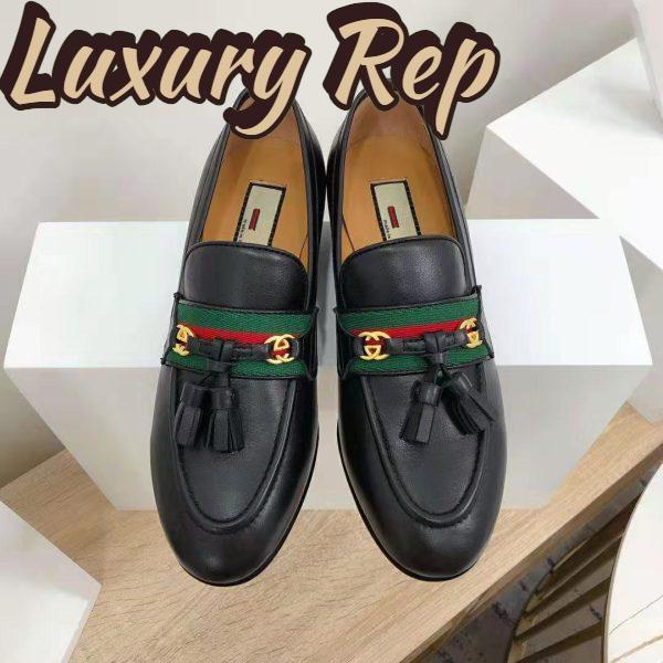 Replica Gucci GG Unisex Loafer with Web and Interlocking G Black Leather 8