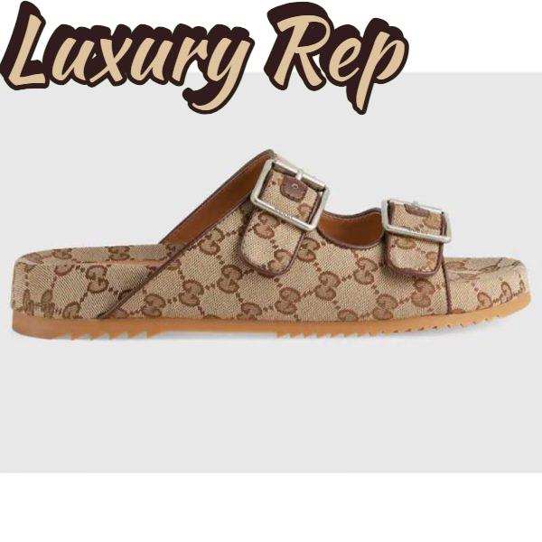 Replica Gucci GG Unisex Slide Sandal with Straps Beige and Ebony Original GG Canvas