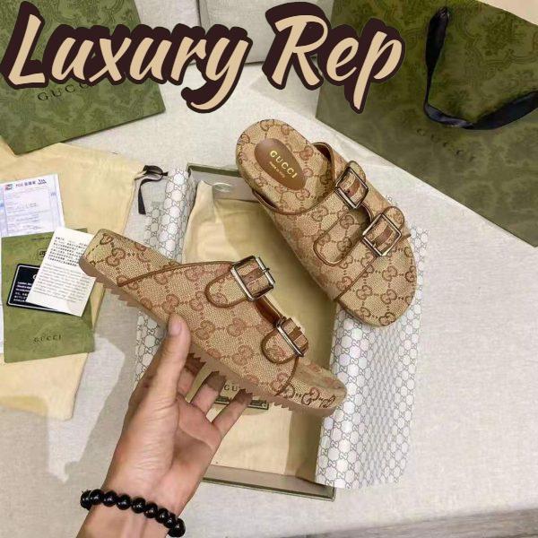 Replica Gucci GG Unisex Slide Sandal with Straps Beige and Ebony Original GG Canvas 3